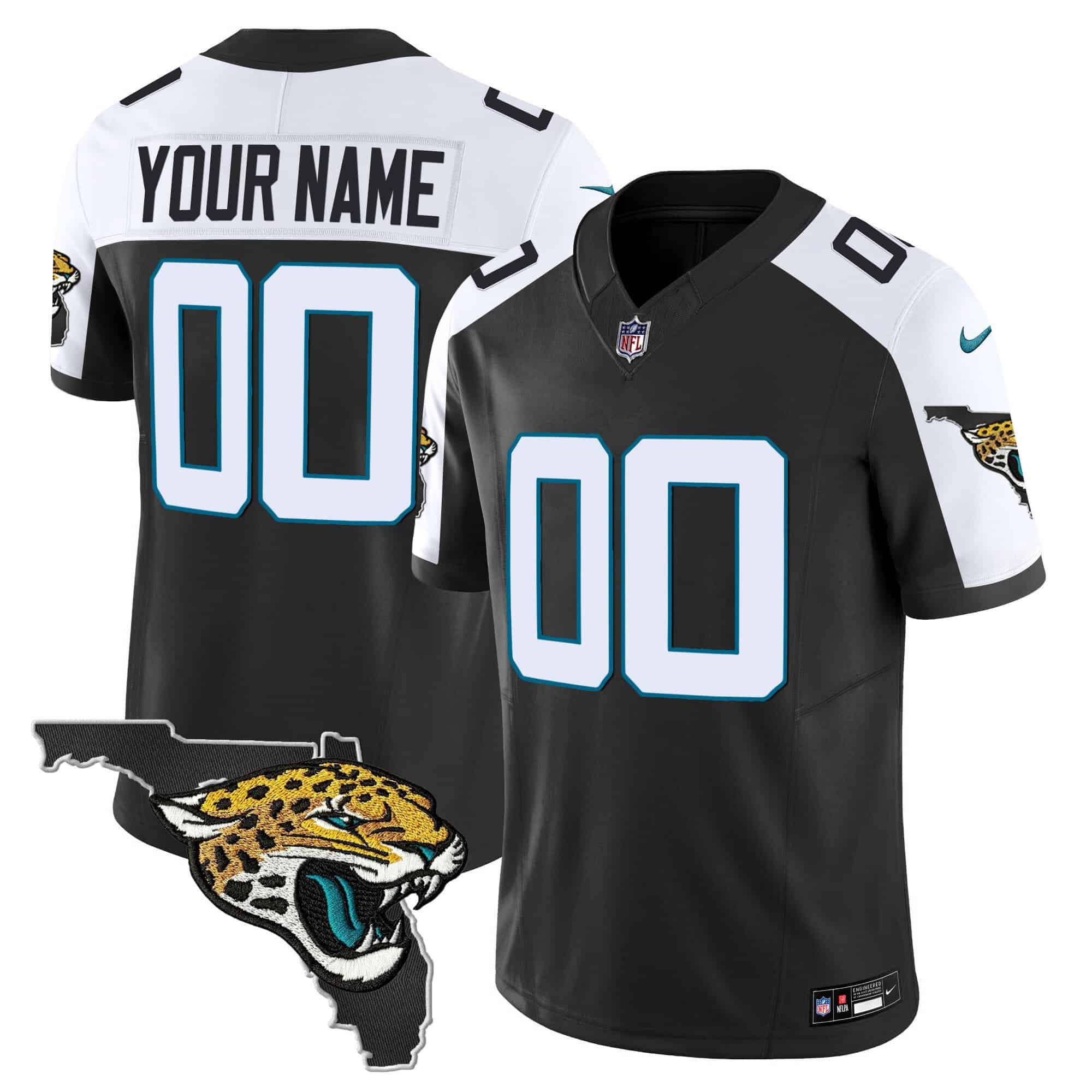 Jacksonville Jaguars Florida Patch Vapor Custom Jersey - All Stitched - Men - Black Alternate
