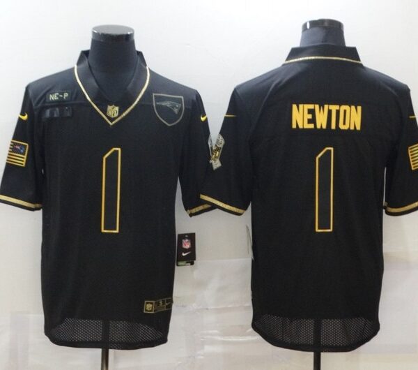 Men's New England Patriots #1 Cam Newton Black Gold 2020 Salute To Service Stitched NFL Nike Limited Jersey