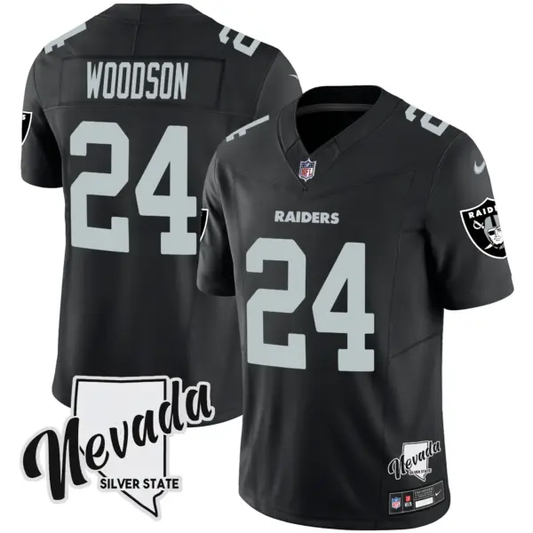 Mens Las Vegas Raiders Nevada Silver State Patch Vapor Jersey V2 Charles Woodson Jersey Black