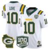 Packers 100th Season & Home Patch Vapor Limited Jersey - All Stitched - White - Jordan Love Jersey