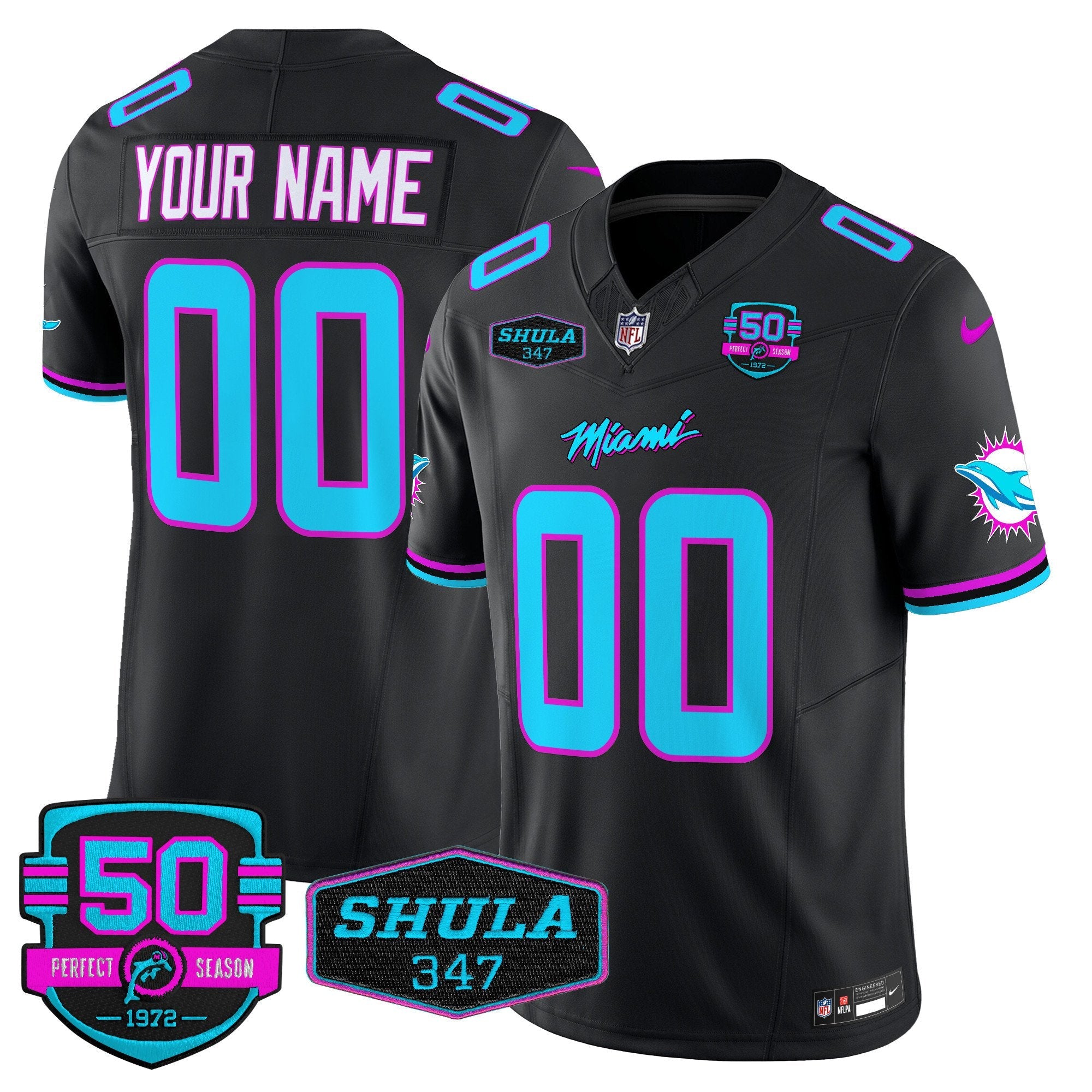 Dolphins “Miami Vice” Vapor Limited Custom Jersey V4 - All Stitched - Black Jersey