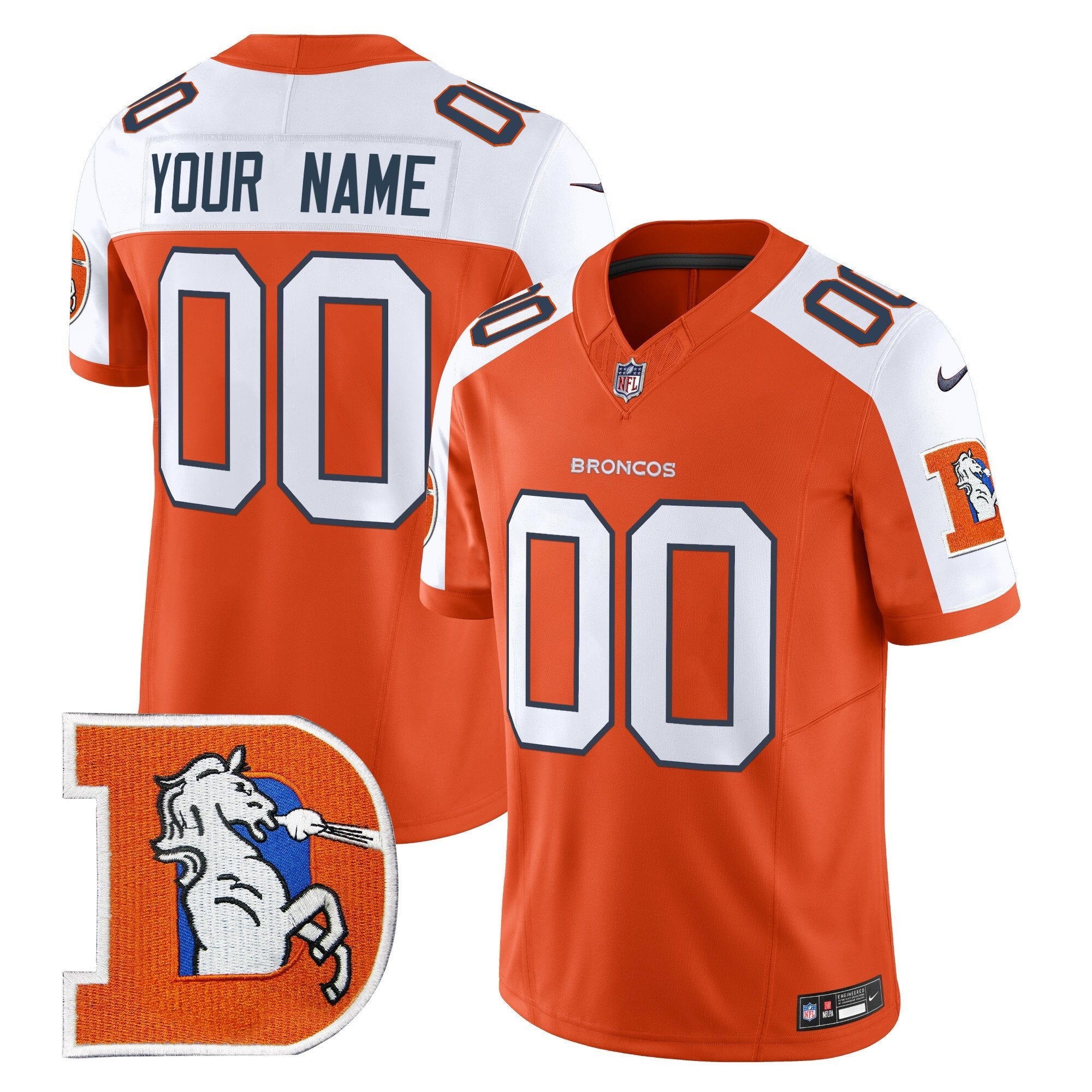 Denver Broncos Throwback Vapor Limited Custom Jersey V2 - All Stitched - Orange Alternate Jersey