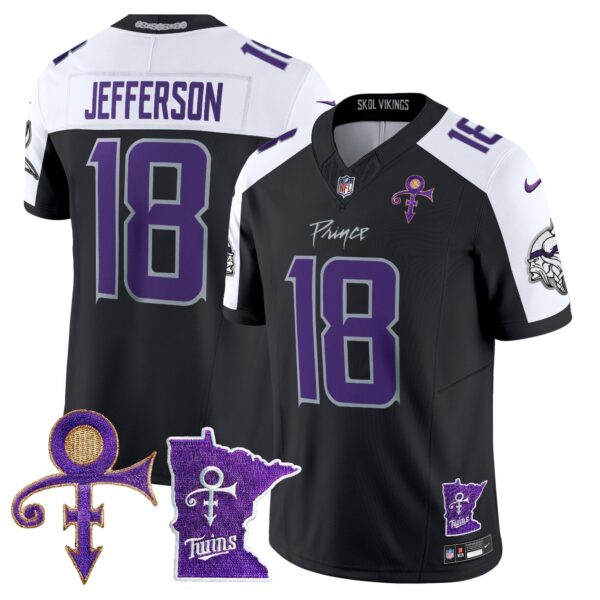 Minnesota Vikings 2024 Prince Vapor Limited Jersey V2 - All Stitched - Black Alternate - Justin Jefferson Jersey