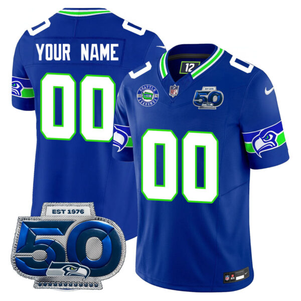 Seattle Seahawks 50th Season Vapor Limited Custom Jersey - All Stitched - Royal Jersey