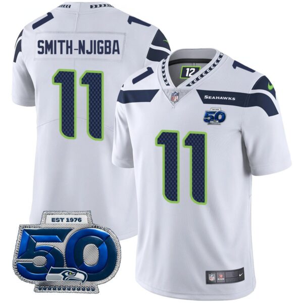 Seattle Seahawks 50th Season Vapor Limited Jersey - All Stitched - White - Jaxon Smith-Njigba Jersey
