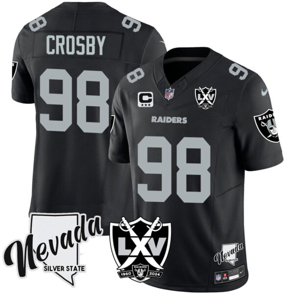 Raiders 2024 Vapor Limited Jersey - 65th Anniversary - All Stitched - Black - Maxx Crosby - 98 Jersey