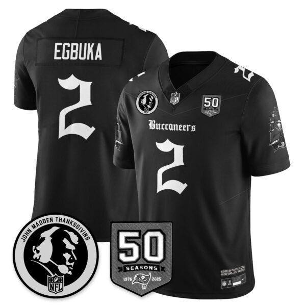 Tampa Bay Buccaneers Gothic Vapor Limited Jersey - John Madden Patch - All Stitched - Black - Emeka Egbuka Jersey