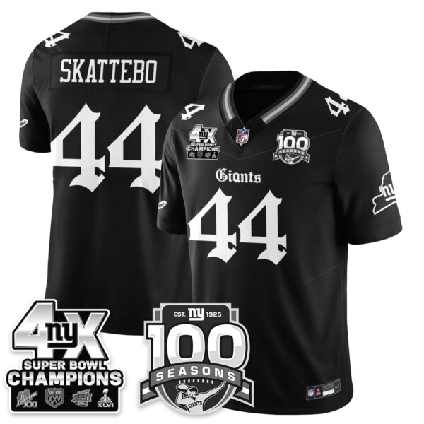 New York Giants 4-Time Champions Gothic Vapor Limited Jersey - 100th Seasons - All Stitched - Black - Cam Skattebo Jersey