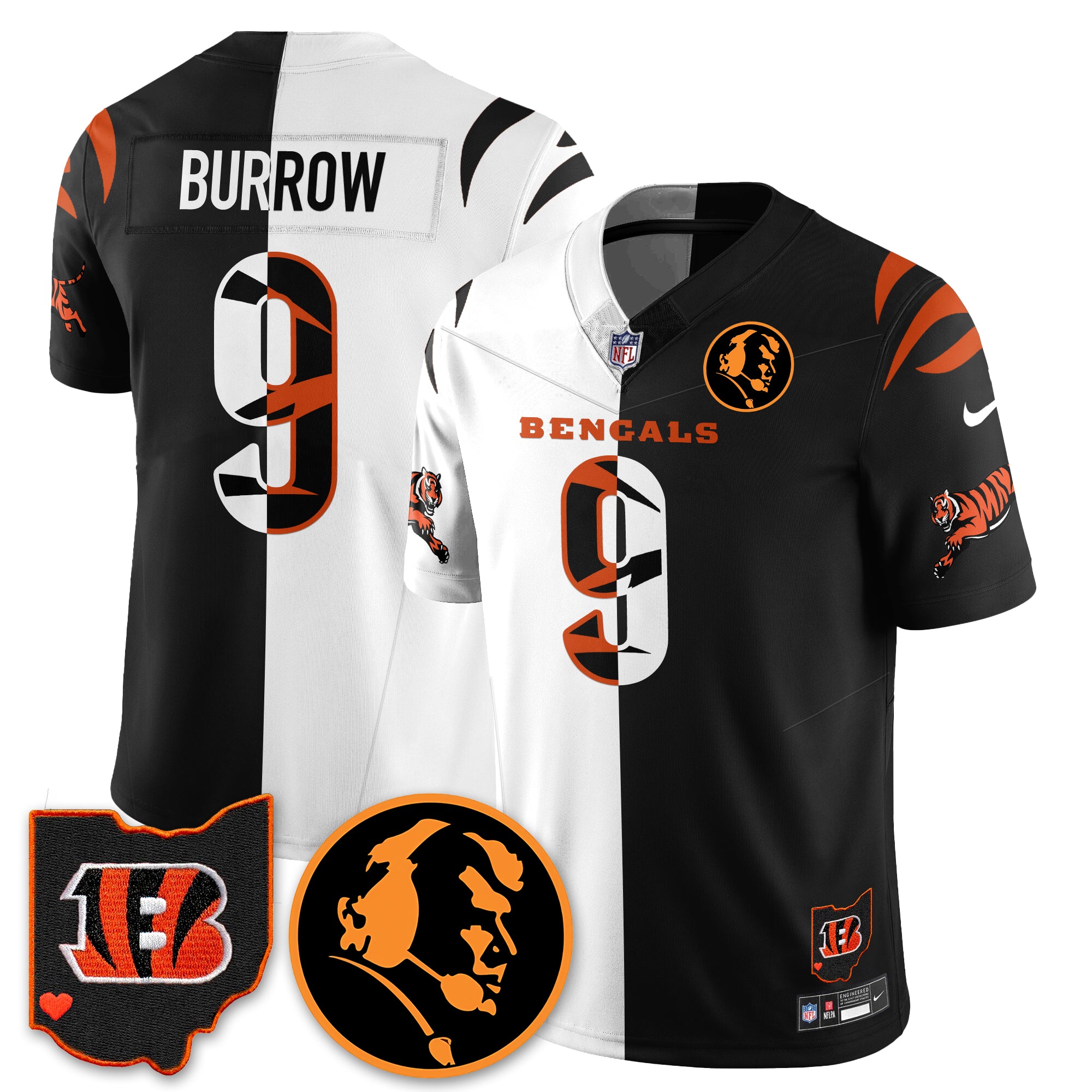 Cincinnati Bengals Vapor Limited Jersey - John Madden Patch - All Stitched - Black White - Joe Burrow Jersey