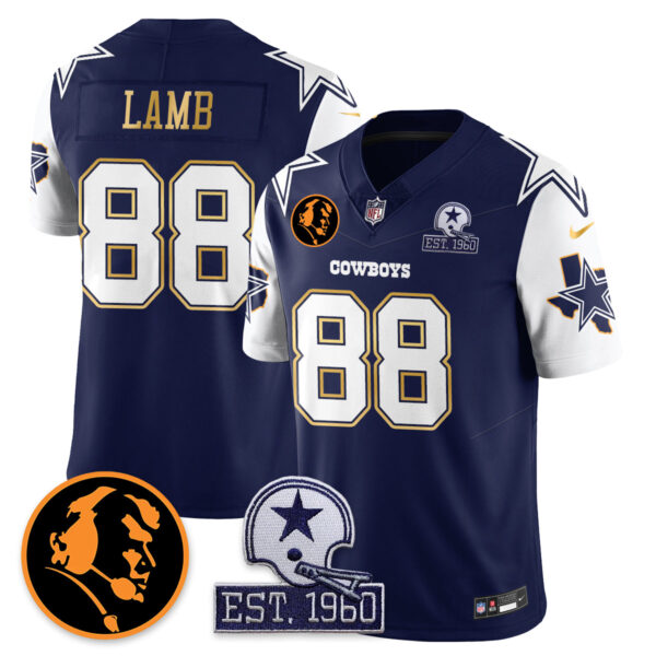 Dallas Cowboys Vapor Limited Gold Jersey - John Madden Patch - All Stitched - Navy - CeeDee Lamb Jersey