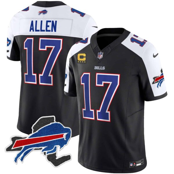 Men’s Bills New York Patch Vapor Limited Jersey – All Stitched – Black Alternate – Josh Allen