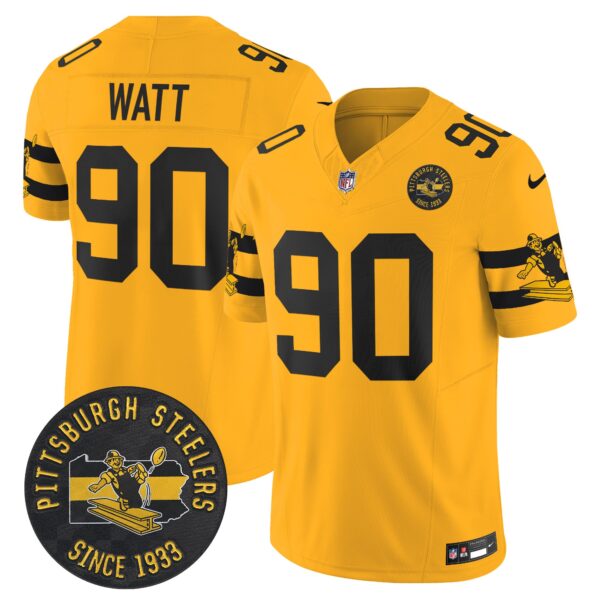 Pittsburgh Steelers Throwback 1933 Patch Vapor Limited Jersey – All Stitched – Gold – T. J. Watt Jersey
