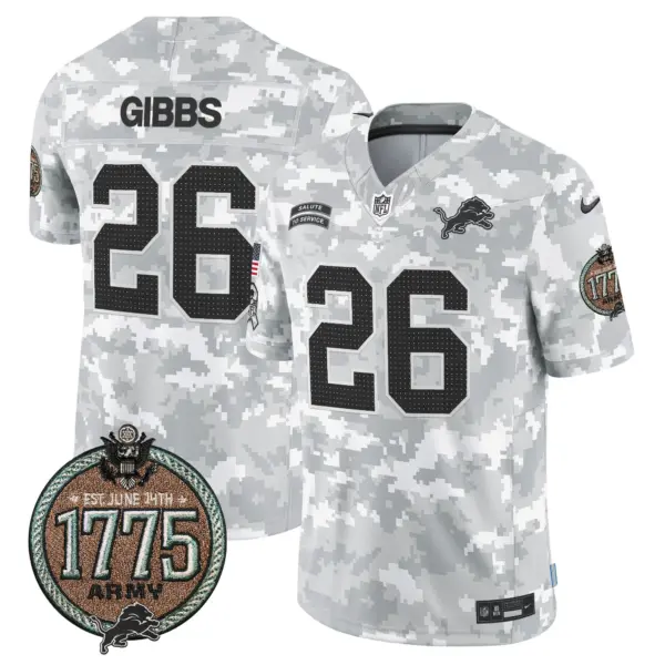 Mens Detroit Lions 2024 Salute To Service Establishment Year Patch Vapor Limited Jersey Jahmyr Gibbs Jersey Army