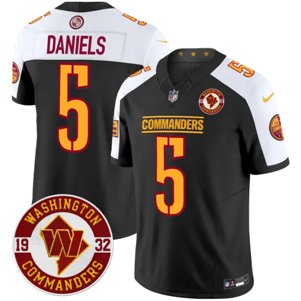 Mens Washington Commanders 2024 Vapor Limited Jersey Est 1932 Patch Jayden Daniels Jersey Black Alternate