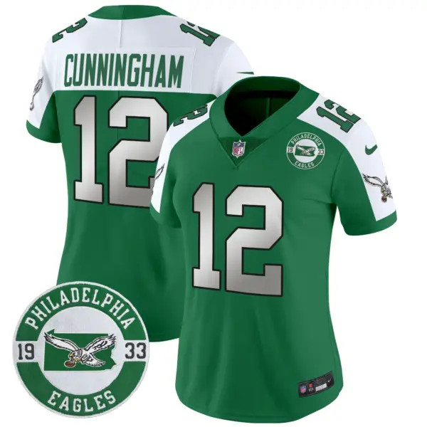 Womens Philadelphia Eagles 2024 Throwback Vapor Limited Jersey Est 1933 Patch Randall Cunningham Jersey Kelly Green