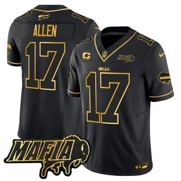 Buffalo Bills 2024 Bills Mafia Patch Gold Vapor Limited Jersey – All Stitched – Black Gold – Josh Allen Jersey
