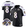 Men’s Baltimore Ravens #8 Lamar Jackson Black White 2023 F.U.S.E With Patch Throwback Vapor Limited Stitched Jersey