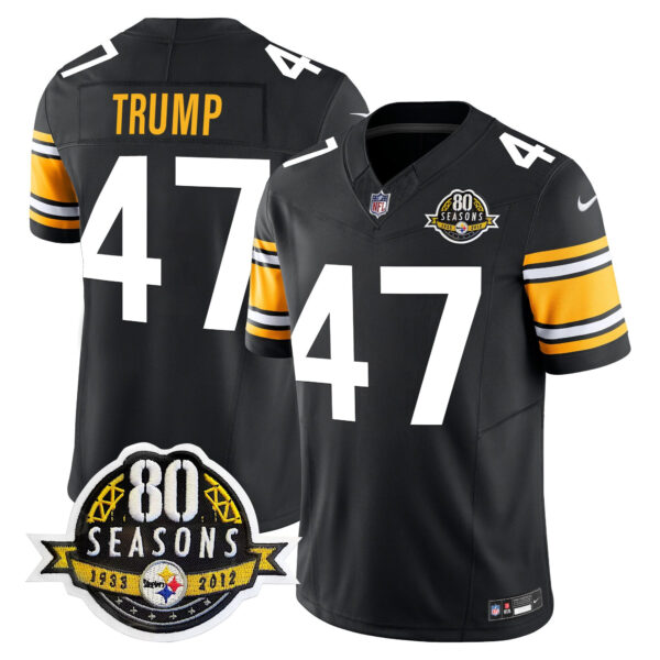 Pittsburgh Steelers 80th Anniversary Patch Vapor Limited Jersey – All Stitched – 1975 Throwback – Donald Trump Jersey