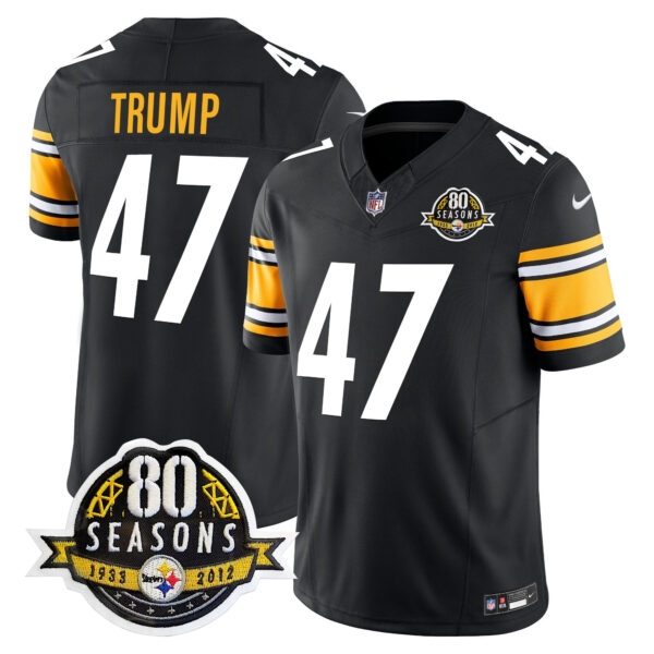 Pittsburgh Steelers 80th Anniversary Patch Vapor Limited Jersey – All Stitched – Black – Donald Trump Jersey