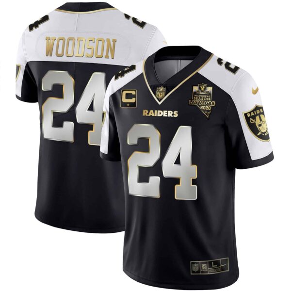 Men’s Raiders Alternate Vapor Black Gold & Black Inverted Limited Inaugural Season Patch – All Stitched – Alternate Limited – Charles Woodson