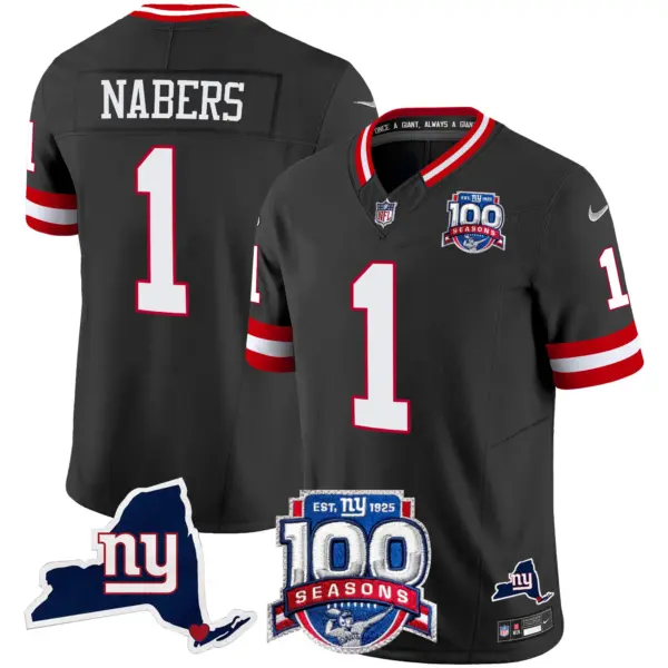 Mens New York Giants 100Th Season State Patch Vapor Limited Jersey Malik Nabers Jersey Black
