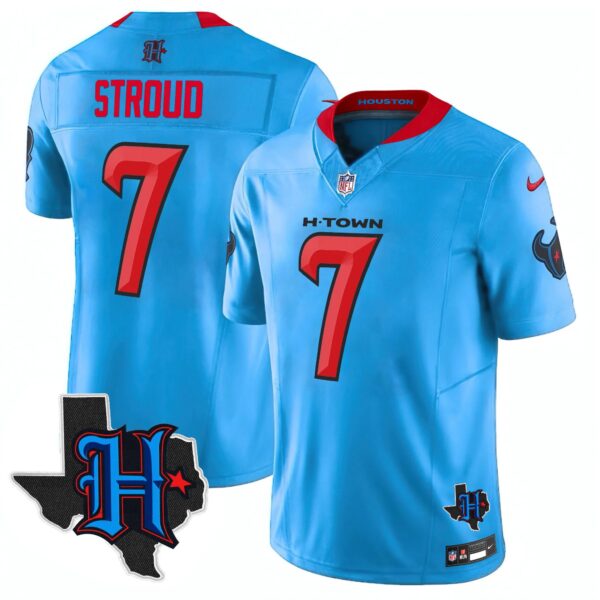 Mens Houston Texans 2024 Texas Patch Vapor Limited Jersey V2 CJ Stroud Jersey Blue