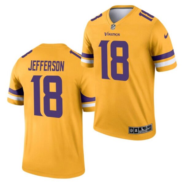 Men’s Minnesota Vikings #18 Justin Jefferson Gold 2021 Inverted Legend Stitched Jersey