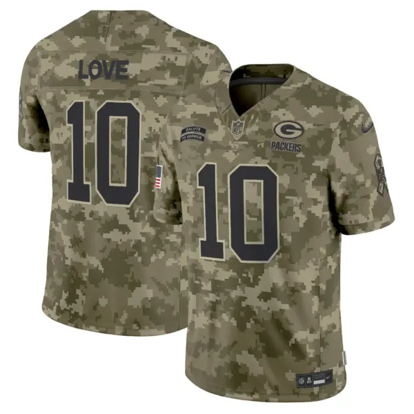 Mens Green Bay Packers 2024 Salute To Service Vapor Limited Jersey Jordan Love Jersey Olive Camo