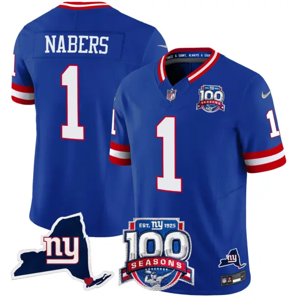 Mens New York Giants 100Th Season State Patch Vapor Limited Jersey Malik Nabers Jersey Royal