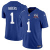 New York Giants #1 Malik Nabers Blue 2024 Draft Fuse 100Th Season Patch Vapor Jersey