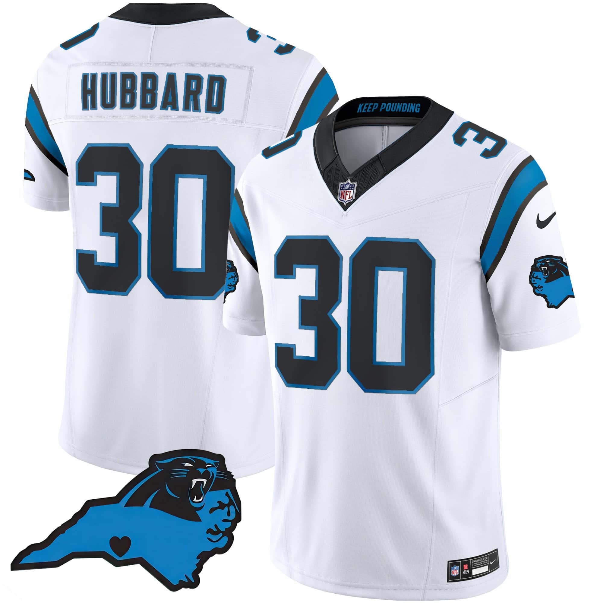 Men’s Panthers Vapor Limited Jersey – Carolina Patch – All Stitched – White – Chuba Hubbard