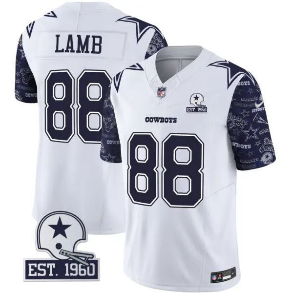 Mens Dallas Cowboys Pattern Style Vapor Limited Jersey Ceedee Lamb Jersey Navy Sleeves
