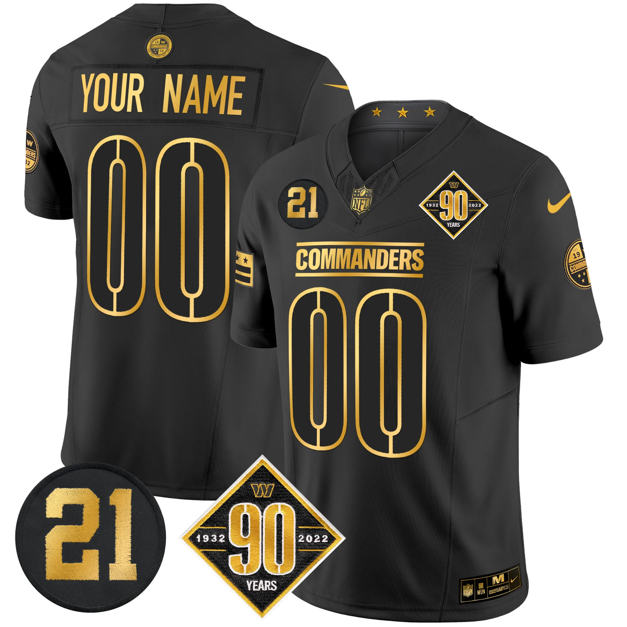 Men’s Washington Commanders 90Th Sean Taylor Patch Gold Vapor Limited Custom Jersey Black Gold