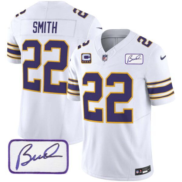 Men’s Vikings Bud Grant Patch Classic Limited Jersey – All Stitched – White – Harrison Smith