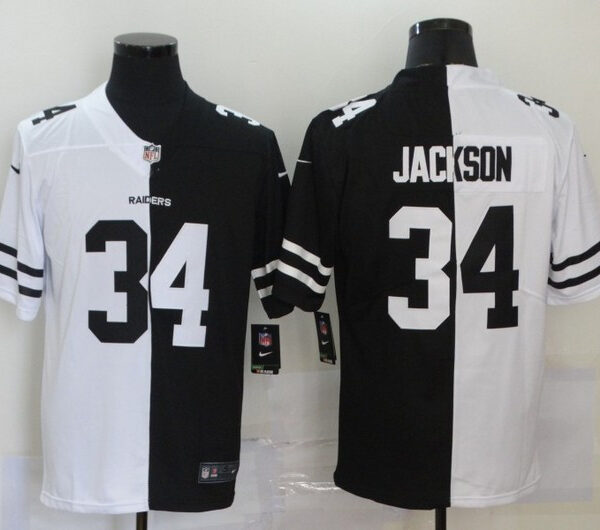 Men’s Las Vegas Raiders #34 Bo Jackson White Black Peaceful Coexisting 2020 Vapor Untouchable Stitched NFL Nike Limited Jersey