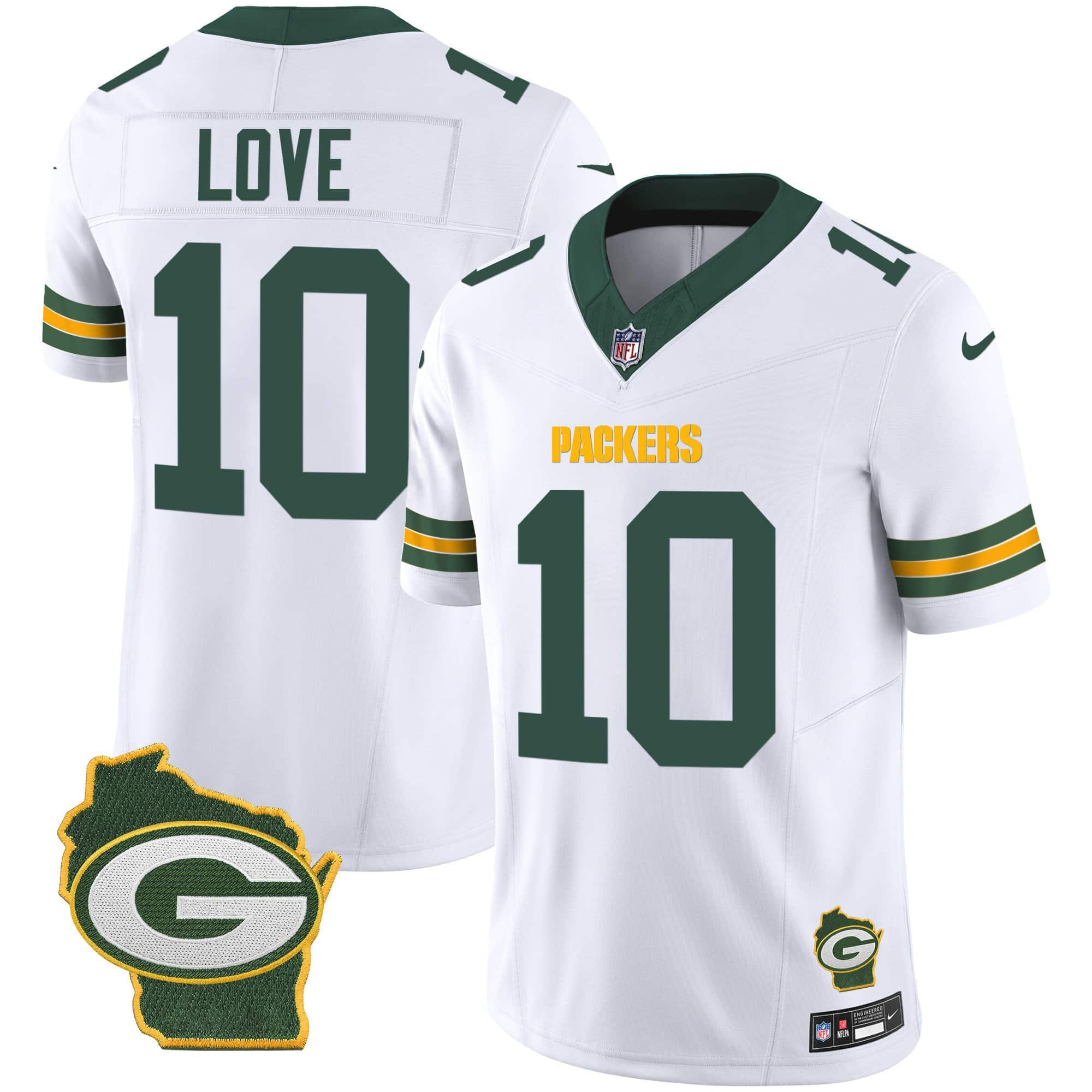 Men’s Packers Home Patch Vapor Jersey V3 – All Stitched – White – Jordan Love