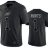 Men’s Philadelphia Eagles #1 Jalen Hurts Black Reflective Limited Stitched Football Jersey