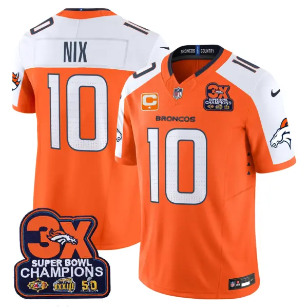 Mens Denver Broncos 3 Time Champions Patch Vapor Limited Jersey Bo Nix Jersey Orange Alternate