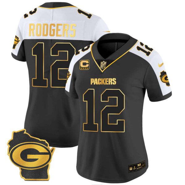 Women’s Packers Home Patch Gold Vapor Jersey – All Stitched – Alternate – Aaron Rodgers