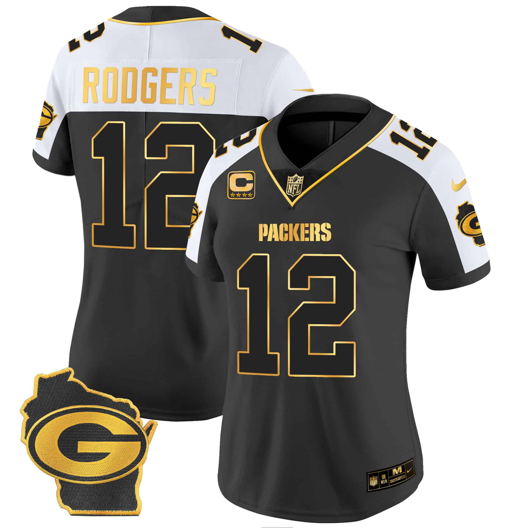 Women’s Packers Home Patch Gold Vapor Jersey – All Stitched – Alternate – Aaron Rodgers