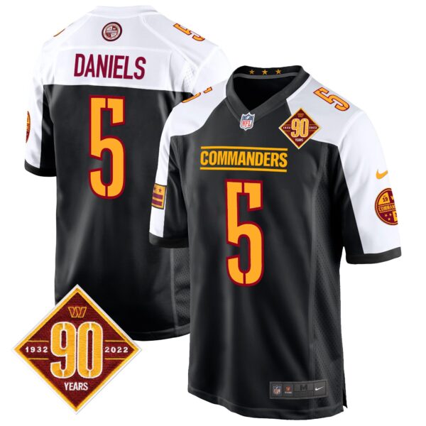 Washington Commanders 90th Anniversary Patch Game Jersey – All Stitched – Black Alternate – Jayden Daniels Jersey