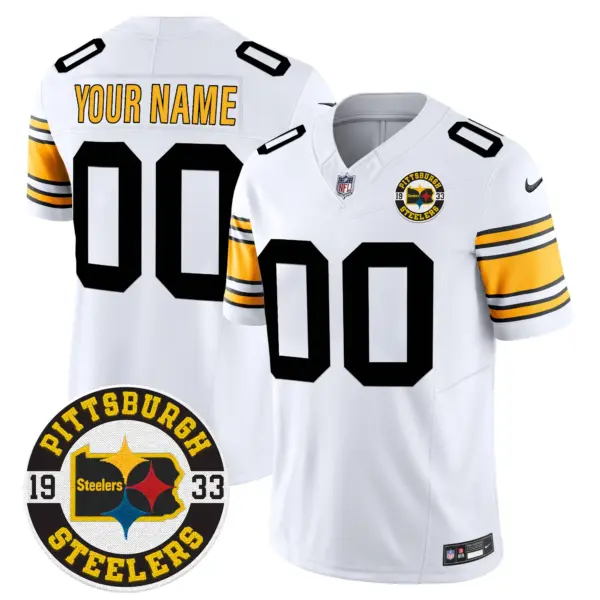 Men’s Pittsburgh Steelers 2024 Vapor Limited Custom Jersey Est 1933 Patch 1975 White