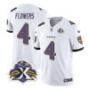 Men’s Baltimore Ravens #4 Zay Flowers White 2023 F.U.S.E With Patch Throwback Vapor Limited Stitched Jersey