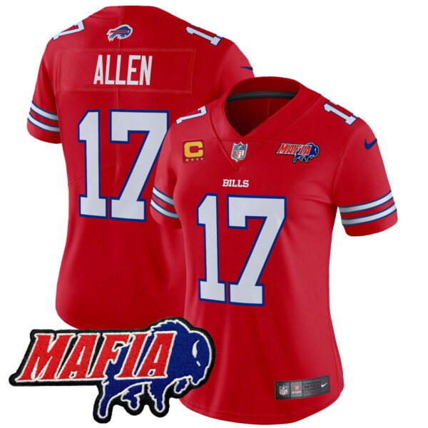 Women’s Buffalo Bills 2024 Bills Mafia Patch Vapor Limited Jersey – All Stitched – Red – Josh Allen Jersey