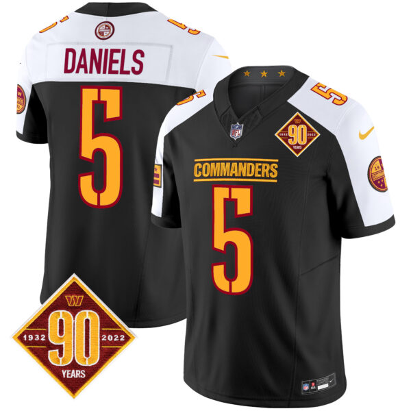 Men’s Washington Commanders 90th Anniversary Patch Vapor Limited Jersey – All Stitched – Black Alternate – Jayden Daniels