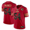 San Francisco 49Ers #54 Fred Warner Red Gold With 75Th Anniversary Patch Stitched Jersey