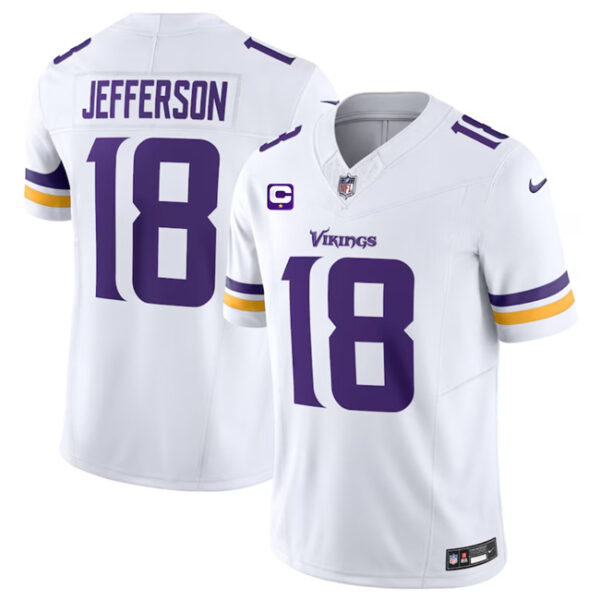 Men’s Minnesota Vikings #18 Justin Jefferson White 2023 F.U.S.E. With 1-Star C Patch Vapor Untouchable Limited Football Stitched Jersey