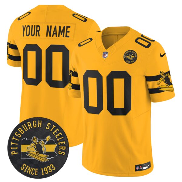 Pittsburgh Steelers Throwback 1933 Patch Vapor Limited Custom Jersey – All Stitched – Gold Jersey