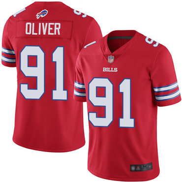 Bills #91 Ed Oliver Red Men’s Stitched Football Limited Rush Jersey