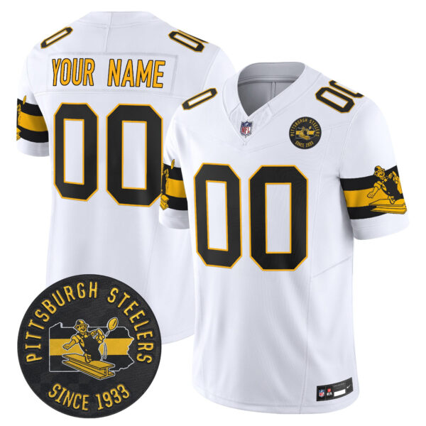 Pittsburgh Steelers Throwback 1933 Patch Vapor Limited Custom Jersey – All Stitched – White Jersey